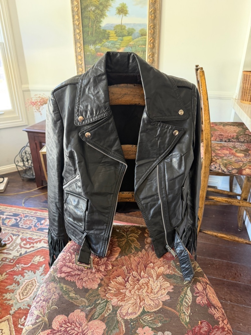Vintage Black Fringe Leather Jacket - Women’s Western Style size small - Picture 2 of 6